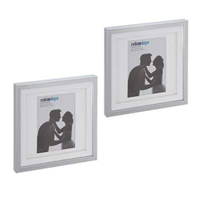 Afbeelding van Relaxdays fotolijst set van 2, 25x25 cm, vierkant, ophangen of neerzetten, fotokader met passe partout, zilver