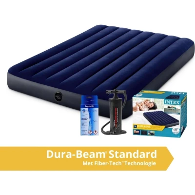 Afbeelding van Intex Classic Dura Beam Luchtbed 2 Persoons Met Repairset en Handpomp 203x152x25 cm PVC Blauw