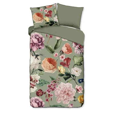 Afbeelding van Dekbedovertrek Descanso Fiori Green Satijn 140 x 200 / 220 cm 1 Persoons