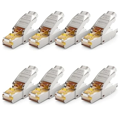 Afbeelding van deleyCON 8x CAT 7 RJ45 Netwerkstekker Gereedschapsloos Afgeschermd 10 Gbit/s 600 MHz voor Starre Installatiekabel Ruwe Kabel Connector Ethernet LAN DSL Patchkabel