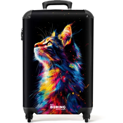 Afbeelding van NoBoringSuitcases.com® Kinderkoffer Kindertrolley Kat Kleurrijk Handbagage koffer lichtgewicht Reiskoffer trolley Rolkoffer met wieltjes Past binnen 55x40x20 en 55x35x28