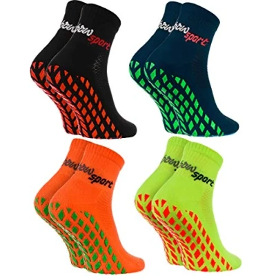 Afbeelding van Rainbow Socks Man Vrouw Badstof Anti slip Sport Enkelsokken Neon 4 Pairs Zwart Blauw Oranje Groen Maat EU 42 43