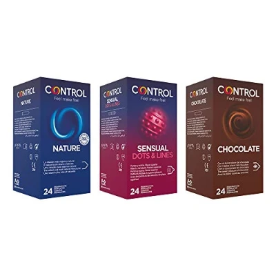 Afbeelding van Control Funky Mix Set met klassieke condooms, stimulerend en gearomatiseerd, 72 condooms