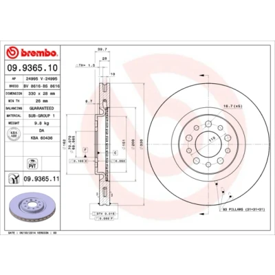 Afbeelding van Brembo Remschijf 09.9365.11
