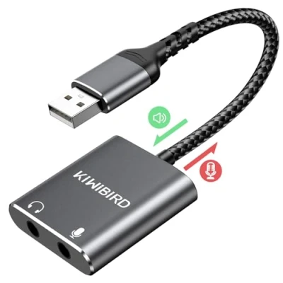 Afbeelding van KiWiBiRD USB naar 3,5 mm Audio Adapter, Externe Geluidskaart, Jack Hoofdtelefoon Headset en Microfoon Converter Compatibel met PS5 PS4 MacBook Air Pro Raspberry Pi Windows PC