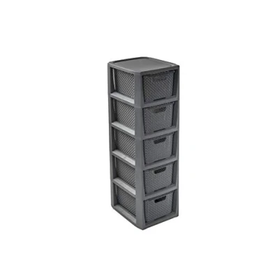 Afbeelding van BranQ Home essential 100% gerecycled kunststof PP, ecologisch, rek in rotan design, antraciet, 29,5 x 24 80 cm, 5 manden, ecologisch antraciet