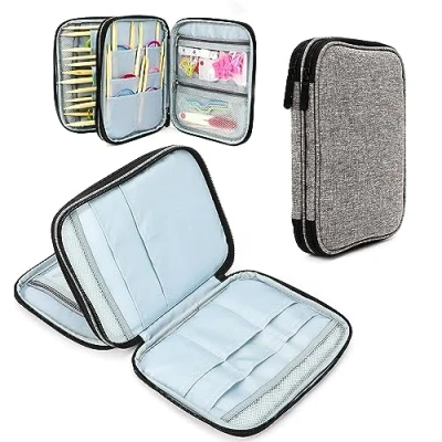 Afbeelding van LOOEN breinaalden tas, organizer tas voor rondbreinaalden, 60 cm en andere accessoires, opbergorganizer (geen accessoires inbegrepen), Puur grijs, klassiek