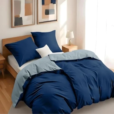 Afbeelding van Dreamzie 2 dekbedovertrekken 135x200 cm met kussenslopen 80x80 Donkerblauw/Blauwgrijs Bedset in 100% microvezel 4 stuks Gecertificeerd vrij van chemicaliën (Oeko TEX)