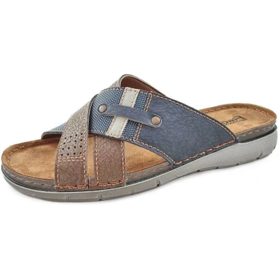 Afbeelding van Fischer Slippers Heren Blauw/Bruin Leer Maat 40