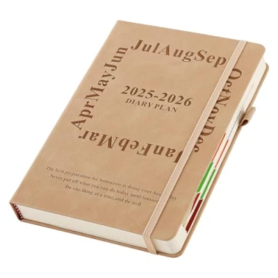 Afbeelding van Academisch dagboek 2025 2026 Pagina per dag A5, Halverwege het jaar planner Organizer Journal 2025/26 dagen pagina, dagelijkse en maandelijkse van juli tot juni (kaki)