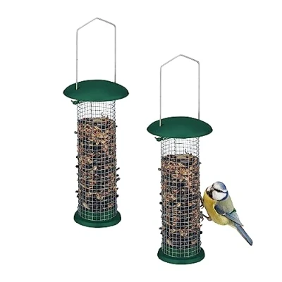 Afbeelding van voedersilo vogels set van 2 hangend voor tuinvogels 31 x 10 cm metaal groen zilver