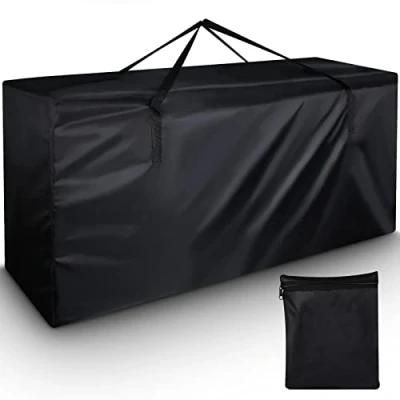 Afbeelding van Opbergtas, beschermhoes voor tuinkussens, kussentas, waterdicht, UV bestendig, stevig, scheurbestendig, Oxford stof met handvat, inclusief opbergzak, zwart (122 x 40 55 cm)