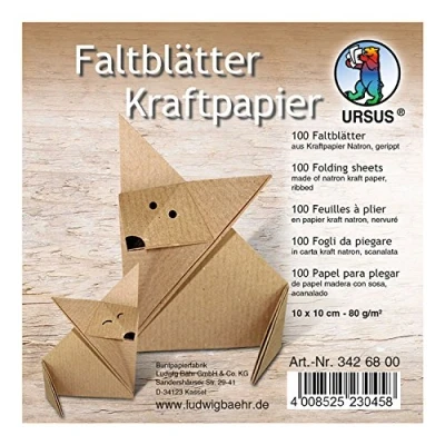 Afbeelding van Ursus 3426800 vouwbladen kraftpapier, ca. 10 x cm, van natron 80 g/m², 100 vellen, geribbeld, voor kleine en grote origami kunstenaars, ideaal creatieve knutselwerken