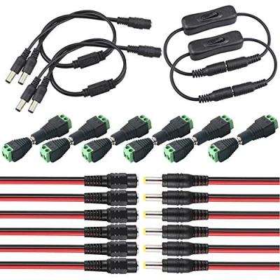 Afbeelding van QitinDasen Premium 5,5 x 2,1 mm DC Connector Kit: 6 paar Power Mannelijke Adapter + Pigtail kabels 2 stuks inline schakelkabels splitter kabel