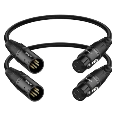 Afbeelding van J&amp;D 3 Pin XLR Vrouwelijk naar 5 Mannelijke Audiokabel, 2 Pack DMX Verlichting Kabel voor Microfoon, Stage Licht Turnaround, 30 cm