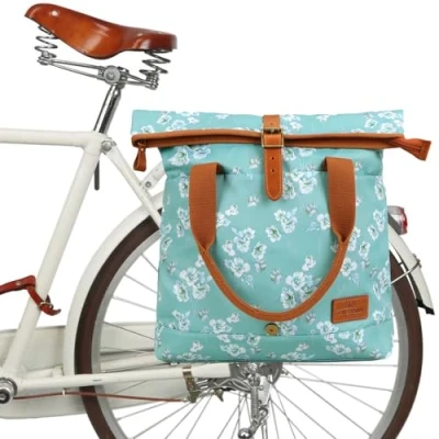 Afbeelding van Tourbon Fietstas voor dames, waterdichte canvas fietstassen op een bagagedrager, handtas fietsreizen