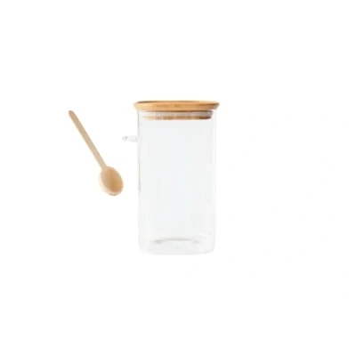 Afbeelding van Vierkante pot van glas/bamboe &amp; maatlepel 1400 ml