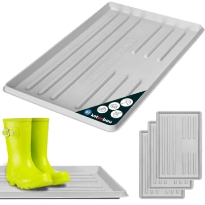 Afbeelding van KOTARBAU® Set van 3 schoenenafdruipbak, 60 x 40 cm, afdruipmat, schoenen, grijs, schoenmat, kunststof schoenenbak, schoenenplank, winter, schoenonderlegger, schoenenonderlegger, afdruipbak schoenen