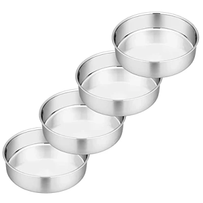 Afbeelding van Homikit Bakvorm, 4 delig, roestvrij staal, rond, bakvormen, gezond en niet giftig, hoogglans gepolijst lekvrij, vaatwasmachinebestendig, Ø 16 cm