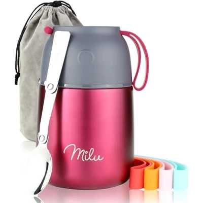 Afbeelding van Milu® Thermocontainer, 450 ml, 650 roestvrij staal, warmhoudcontainer, voedselcontainer, babyvoeding, container om eten warm te houden, thermische lunchbox, muesli to go, bessen (Berry), ml