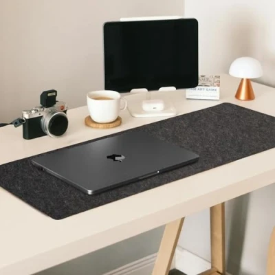 Afbeelding van Premium vilten bureaumat in donkergrijs 90 x 40 cm antislip, waterbestendige tafelbeschermer (donkergrijs, cm)
