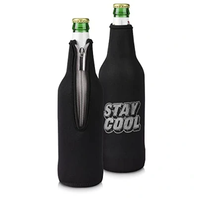 Afbeelding van kwmobile 2x flessenkoeler Koeltas van neopreen voor flessen geschikt 330 500ml fles flesjes bier en frisdrank In wit / zwart Stay Cool design