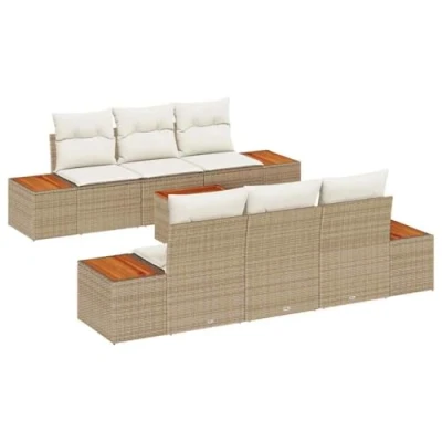 Afbeelding van vidaXL 7 Delige Tuin Sofa Set met Kussens Beige Poly Riet Acacia