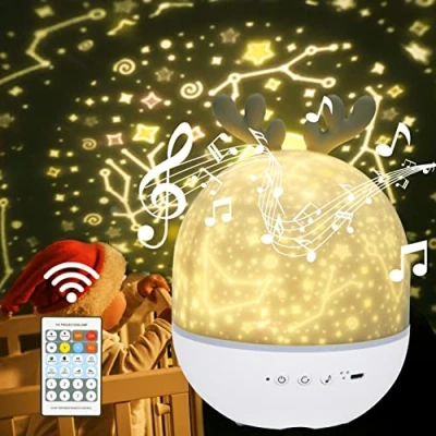 Afbeelding van URAQT Sterrenhemel Projector, LED Projector Lamp Kinderen, Ocean Wave Nachtlampje, Muziek Nachtlampje Lamp, Ster Timer voor Kinderkamer Feestdecoratie Kerst (Gewei)