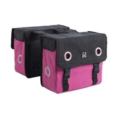 Afbeelding van Dubbele fietstas Canvas Tas 30L Zwart/roze