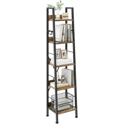 Afbeelding van YITAHOME Boekenkast 5 niveaus, industriële ladderplank staande boekenplank houten planken en metalen frame boekenrek moderne rekken voor woonkamer, hal, kantoor, rustieke bruine
