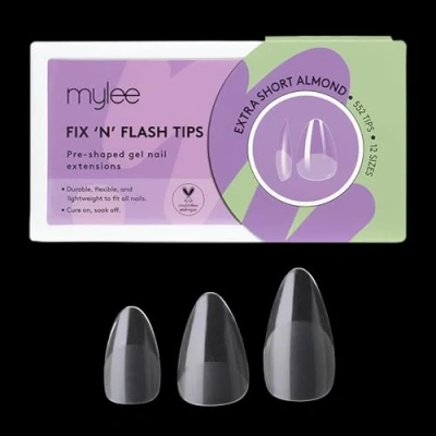 Afbeelding van Mylee Fix &amp; Flash Soft Gel Tips [Extra Kort Amandel] Full Cover Nagel Tips, Gelnagel Extensions, Flexibel Resistent, 12 Verschillende Maten, 552 Stuks, Passen Op Alle Nagels