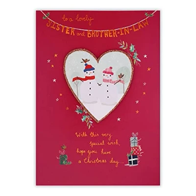 Afbeelding van Clintons: Sneeuwpoppen In Hart Zus &amp; Schoonbroer Kerstkaart