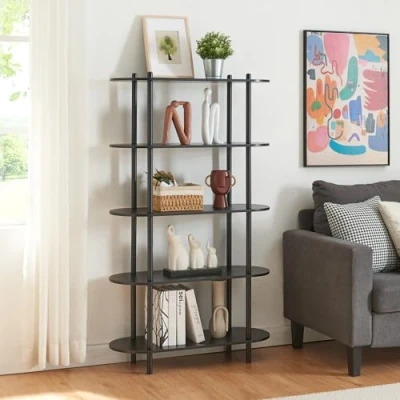 Afbeelding van Boekenkast Øvre open kast 139x80x30 cm zwart [en.casa]