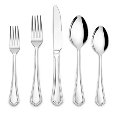 Afbeelding van Homikit Bestekset, 30 delig, voor 6 personen, met messen, vork, lepel, gepolijst roestvrij staal, eetbestek, tafelbestek, set golvende rand, thuis, keuken, restaurant, vaatwasmachinebestendig