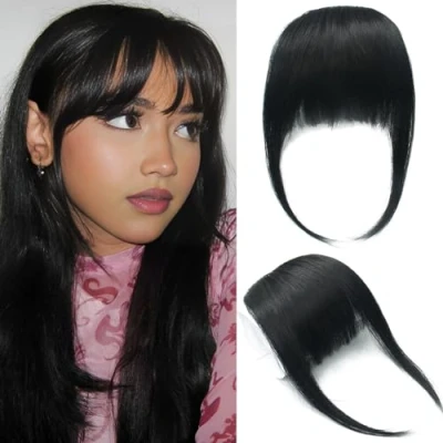 Afbeelding van Echte Mensenhaar Pony Dik Haar Clip In Haarverlenging Onbewerkte Pony, 1b # Zwarte Kleur