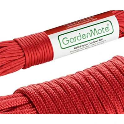 Afbeelding van GardenMate Paracord 550 professioneel nylon outdoortouw, 31 m lang, 4 mm dik, scheurvast kerntouw met 7 kernstrengen, rood