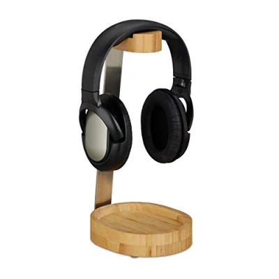 Afbeelding van Relaxdays koptelefoonhouder bamboe headset standaard houder voor hoofdtelefoon hout