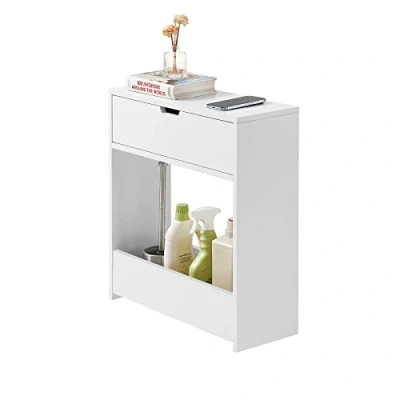 Afbeelding van SoBuy Toiletrolhouder, Badkamer Toiletkast, Witte Niskast, Badkamermeubel, Houten Vloer Staande Badkamerkast, 20 x 55 60 cm, BZR48 W