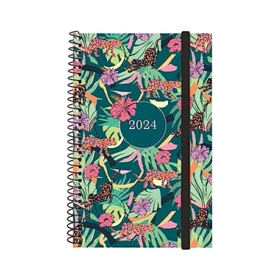 Afbeelding van Finocam Agenda Espiral Design Collection 2024 horizontale weekweergave januari december (12 maanden) Oerwoud internationaal