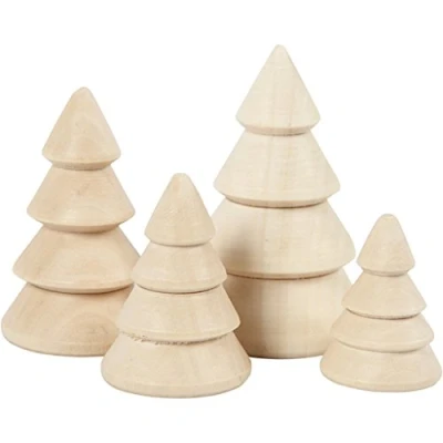 Afbeelding van Kerstbomen van hout, H: 3,3 + 4,3 5,3 6,3 cm), D: 2,3 3 3,2 4 cm, empress stuks