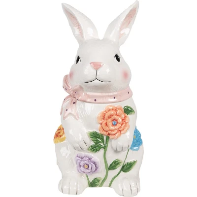Afbeelding van Clayre &amp; Eef Voorraadpot Konijn 29 cm Wit Roze Keramiek