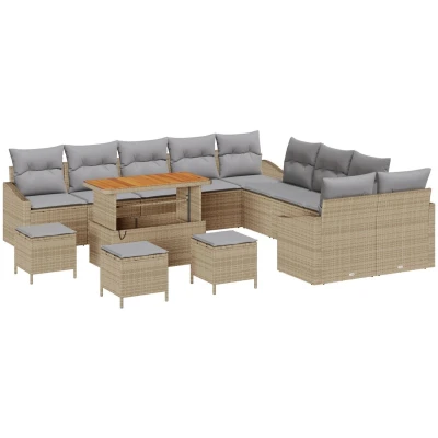 Afbeelding van vidaXL 13 delige Tuinbank Set met Kussens Beige Poly Rattan Acacia