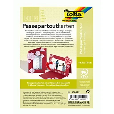 Afbeelding van folia 130522 Passepartouts met rechthoekige stans, ca. 10,5 x 15 cm, 5 kaarten (220 g/m²) en enveloppen, donkerrood ideaal voor uitnodigingen, felicitaties of wenskaarten