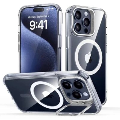 Afbeelding van ESR Classic Hybrid HaloLock Hoesje Geschikt voor Apple iPhone 15 Pro Max Compatibel met MagSafe Back Cover Standaard Camera Kickstand Transparant