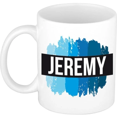 Afbeelding van Jeremy Naam / voornaam kado beker mok verfstrepen Gepersonaliseerde met mokken