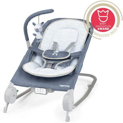 Afbeelding van INGENUITY Happy Belly Rock to Bounce Seat Muziek Trillingen Verwijderbare activiteitenboog Zebra knuffel