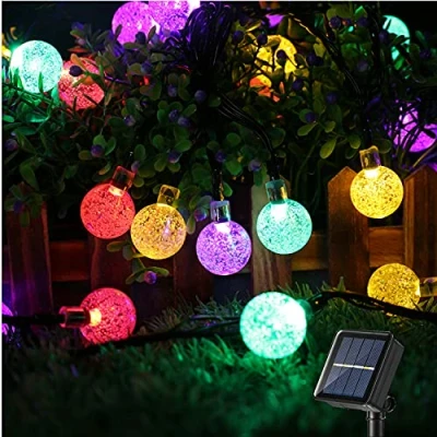 Afbeelding van BrizLabs Lichtketting op zonne energie, 30 leds, voor buiten, 4,5 m, kristal, 8 modi, waterdicht, kristallen ballen, verlichting tuin, terras, bomen, binnenplaats, feest, decoratie