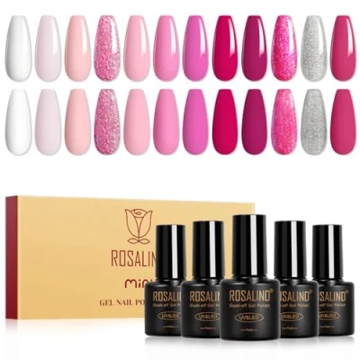 Afbeelding van ROSALIND Uv Nagellakset, 12 Kleuren Gelnagellakset Wit Roze Lichtroze Zilver Mini Kleurgel