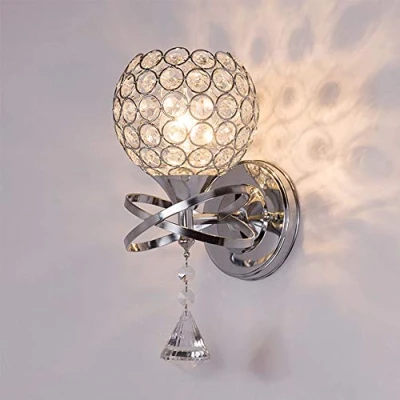 Afbeelding van Mengjay Moderne Stijl Kristallen Wandlamp Slaapkamer Gang Woonkamer Wandverlichting Beugel E27 Sokkel, Zilver (Lamp niet inbegrepen)