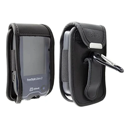 Afbeelding van caseroxx Leren tas met riemclip voor Freestyle Libre 1/2 / Insulinx 14 Day uit echt leer, mobiele telefoonhoes riem (met venster gemaakt van vuilafstotende transparante film erin zwart)